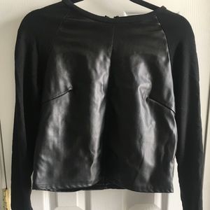 Cropped Black Pleather Long Sleeve Top